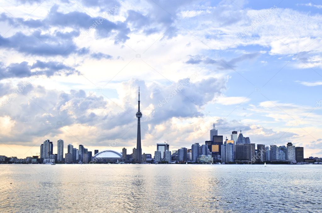 Toronto city waterfront skyline in late afternoon
