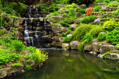 basamaklı şelale ve Japon bahçe gölet