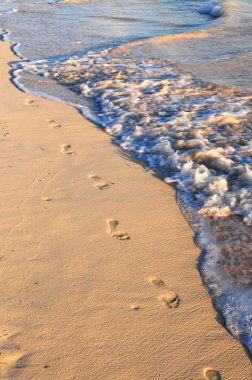 Footprints on sandy beach clipart