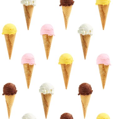 Seamless background of assorted ice cream cones clipart