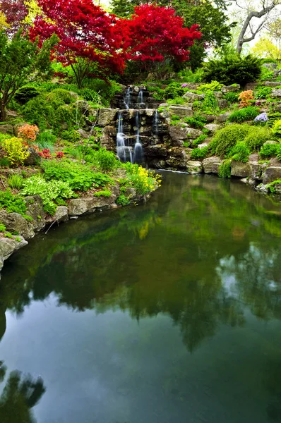 Cascada Estanque Cascada Jardín Japonés —  Fotos de Stock
