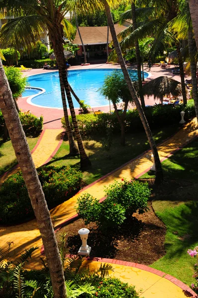 Pool Och Trädgård Landskapsplanering Tropical Resort — Stockfoto