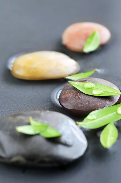 Zen Kamienie Zanurzone Wodzie Zielonych Liści — Zdjęcie stockowe