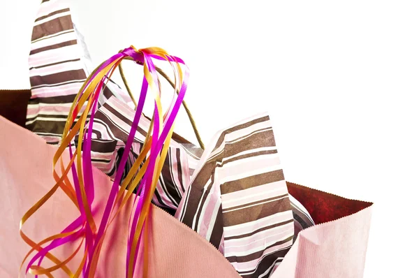 Pink Shopping Bag Ribbons Isolated White Background — Stock Photo, Image