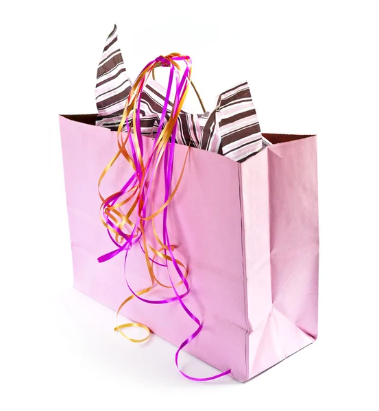 Pink Shopping Bag Ribbons Isolated White Background — Stock Photo, Image