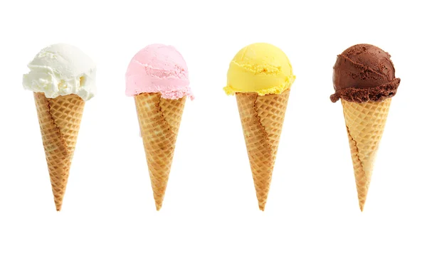 설탕 콘에서 모듬된 아이스크림 — 스톡 사진