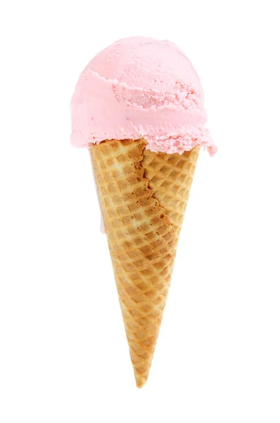 Beyaz Arka Plan Üzerinde Izole Bir Şeker Koni Çilekli Dondurma — Stok fotoğraf