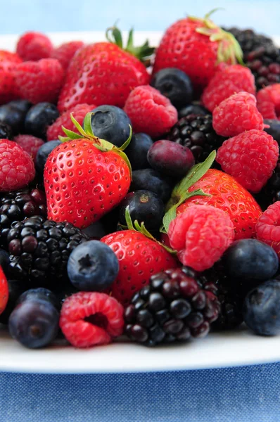 Assorted Fresh Berries Plate Close — Stock Photo, Image