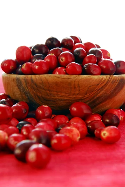 Fresh Red Cranberries Wooden Bowl — Stock Photo, Image