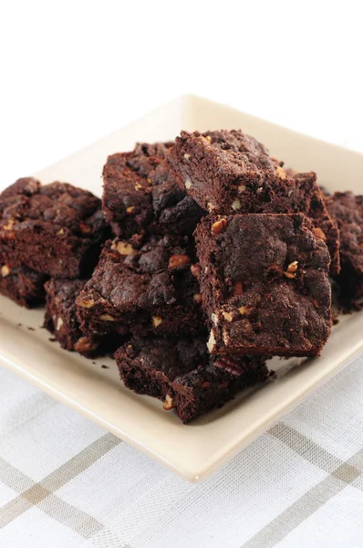 Hemgjord Choklad Brownies Serveras Tallrik — Stockfoto