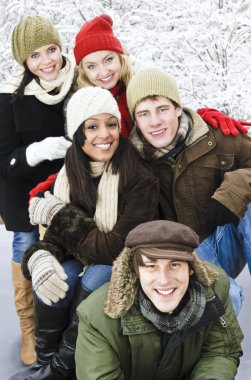 Group of friends outside in winter clipart