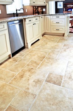 Tile floor in modern kitchen clipart