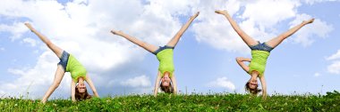 Young girl doing cartwheel clipart