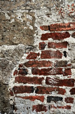 Old red brick and cement grunge wall background clipart