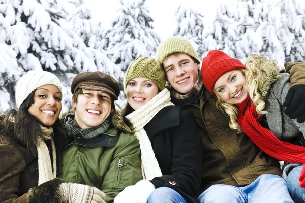 Groep vrienden buiten in de winter — Stockfoto