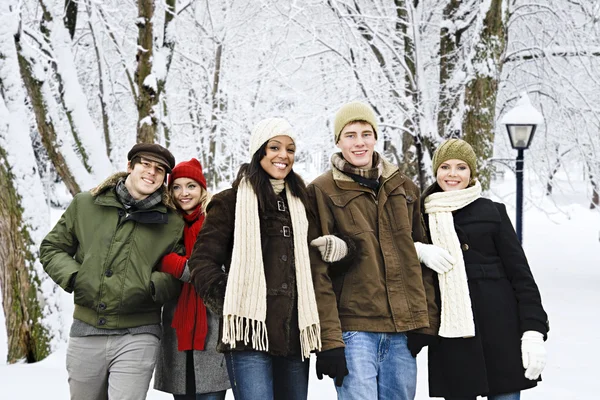 Група друзів на вулиці взимку — стокове фото