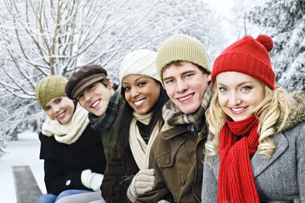 Groep vrienden buiten in de winter — Stockfoto