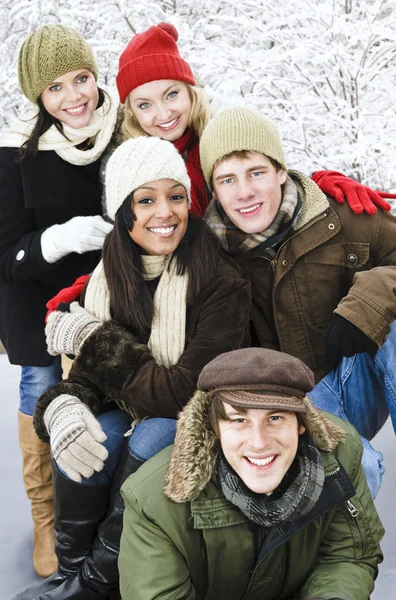 Группа друзей на улице зимой — стоковое фото