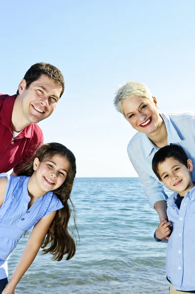 欢迎快乐的四人家庭在湖 — 图库照片
