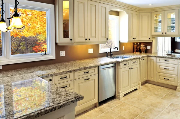 Interior Cocina Lujo Moderno Con Encimera Granito — Foto de Stock
