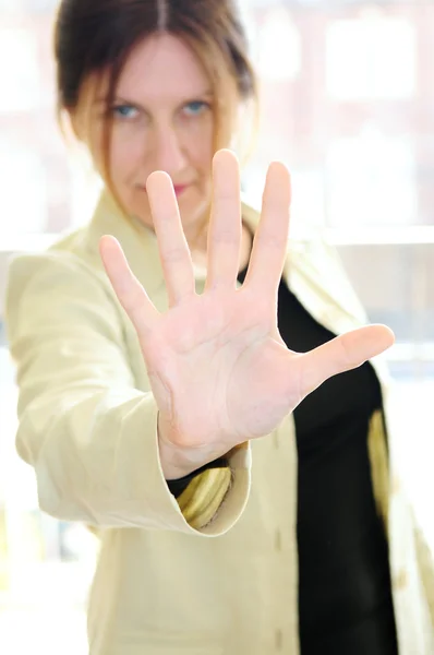 Mature woman gesturing stop — Stock Photo, Image