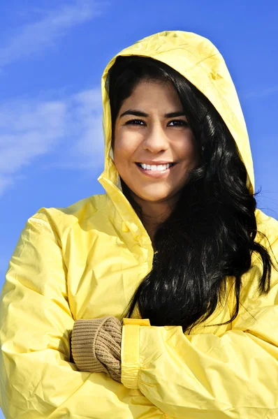 Beautiful young woman in raincoat — Stock Photo, Image