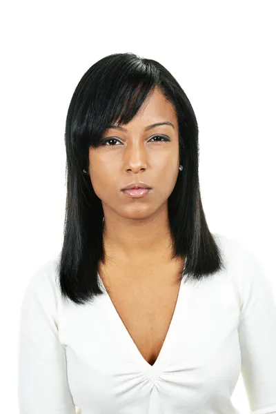 Kızgın Beyaz Zemin Üzerine Siyah Kadın Portre Izole — Stok fotoğraf