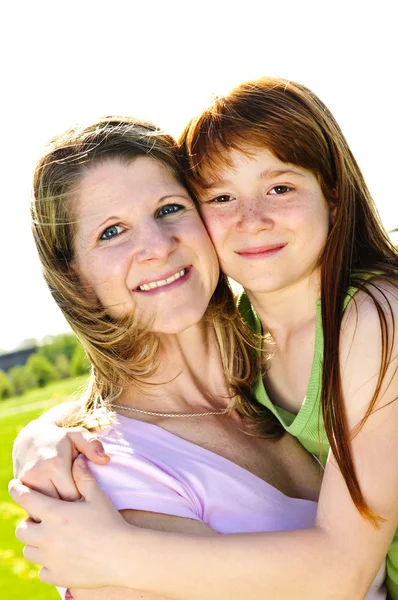 Portrait Happy Child Hugging Her Mother — Stock Photo, Image
