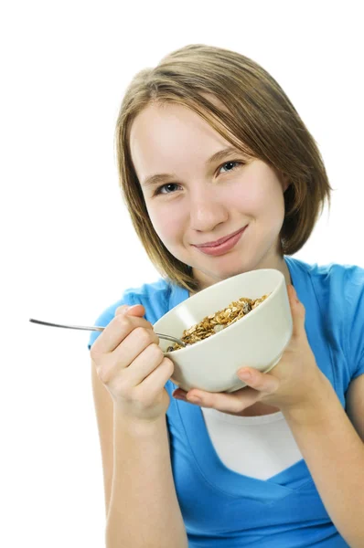 Ragazza che mangia cereali — Foto Stock