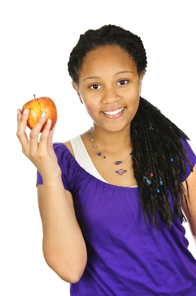 代の少女のリンゴを保持している孤立した肖像画 — ストック写真