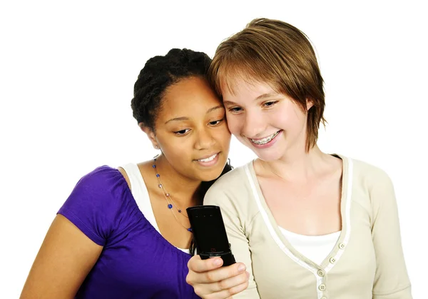Tini lányok-val mozgatható telefon — Stock Fotó