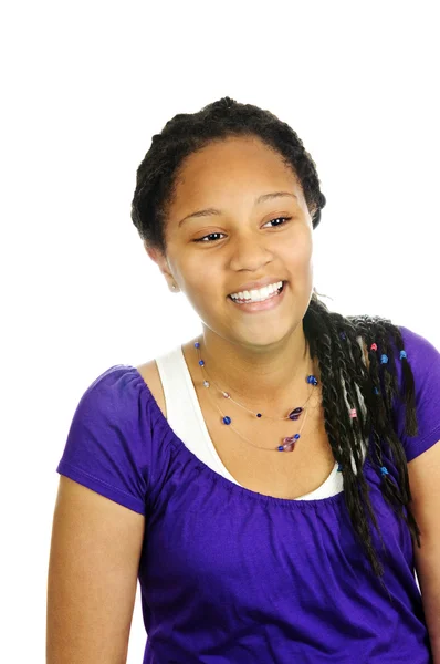 Retrato Isolado Bela Menina Adolescente Negra Rindo — Fotografia de Stock