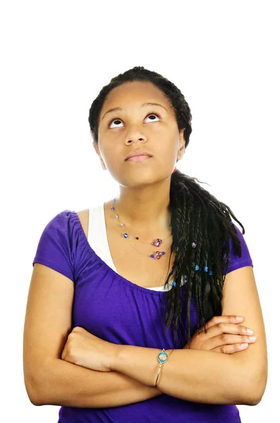 Izole Portre Siyah Genç Kızın Kollarını Çapraz — Stok fotoğraf