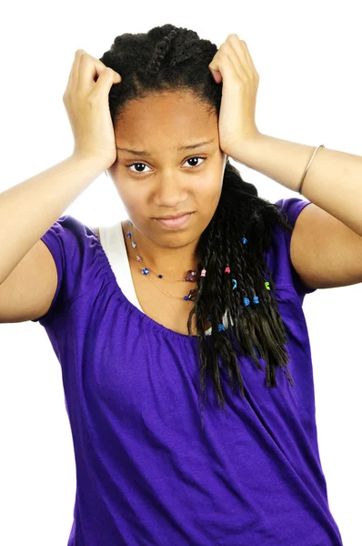 Izole Sinirli Siyah Genç Kız Portresi — Stok fotoğraf