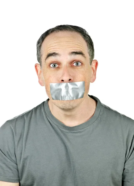 Hombre con cinta adhesiva en la boca — Foto de Stock