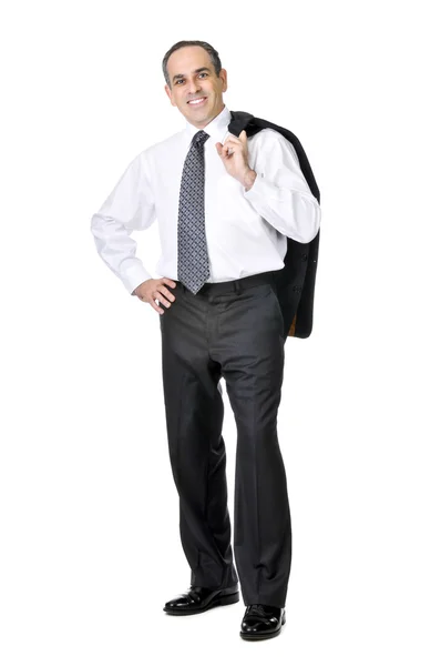 Beyaz Arka Plan Üzerinde Izole Kıyafetli Gülümseyen Adamı — Stok fotoğraf
