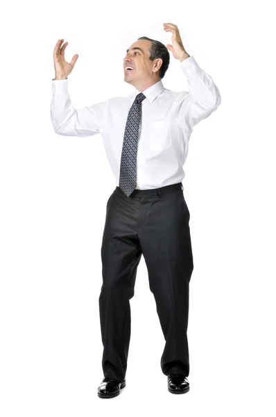 幸せな祝うビジネス男のスーツ上分離ホワイト バック グラウンド — ストック写真