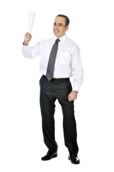 Uomo d'affari con carta arrotolata — Foto Stock
