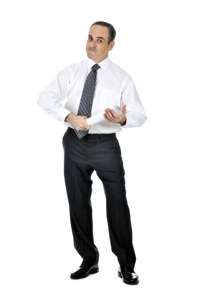 Homme Affaires Costume Tenant Papier Enroulé — Photo
