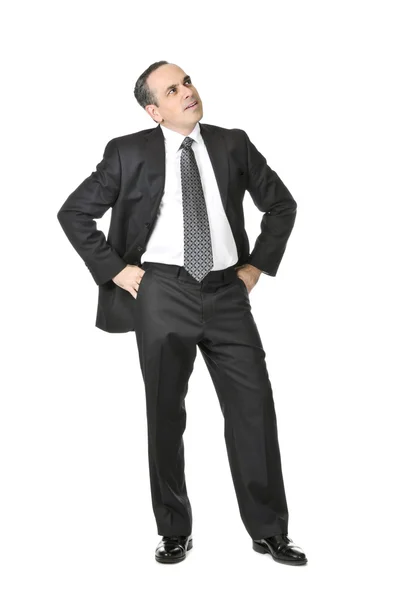 白い背景で隔離のスーツで考えるビジネスマン — ストック写真