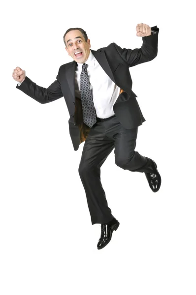 白い背景で隔離のスーツのビジネスマンをジャンプ — ストック写真