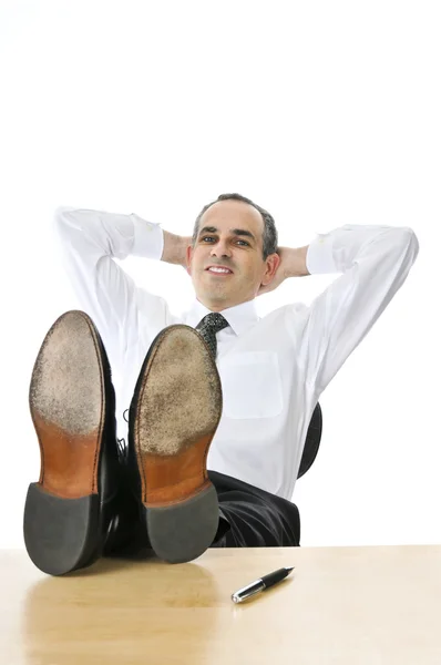 Homem Negócios Relaxante Com Pés Cima Sua Mesa — Fotografia de Stock
