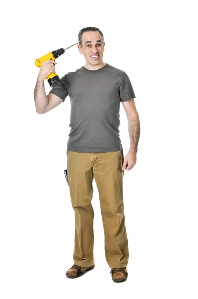 Handyman com uma broca — Fotografia de Stock