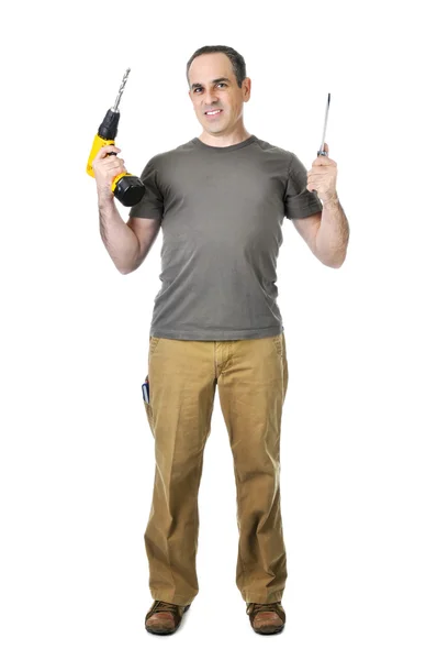 Handyman con un taladro y destornillador — Foto de Stock