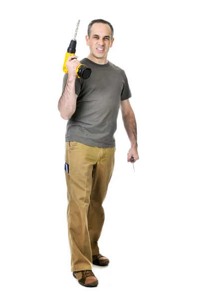 Handyman con un taladro y destornillador —  Fotos de Stock