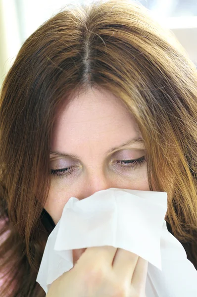 Mature Woman Flu Allergy Symptoms Stock Photo