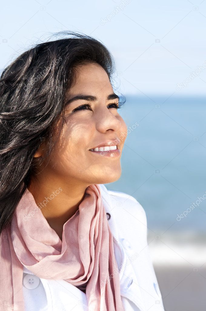 Portrait of beautiful smiling hopeful native american girl