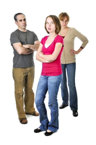 Teenage Girl Rolling Her Eyes Front Angry Parents — Stock Photo, Image