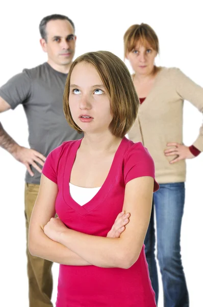 Tizenéves Lány Szeme Előtt Dühös Szülők Gördülő — Stock Fotó
