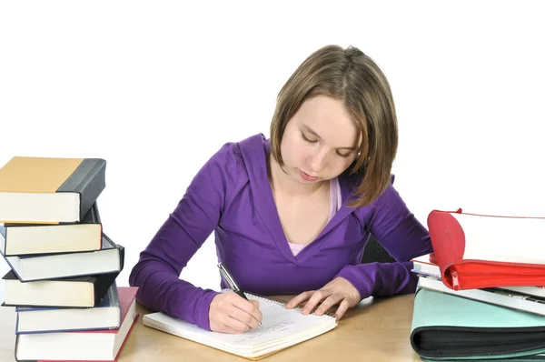 Glücklich Teenager Mädchen Schreibtisch Lernen — Stockfoto